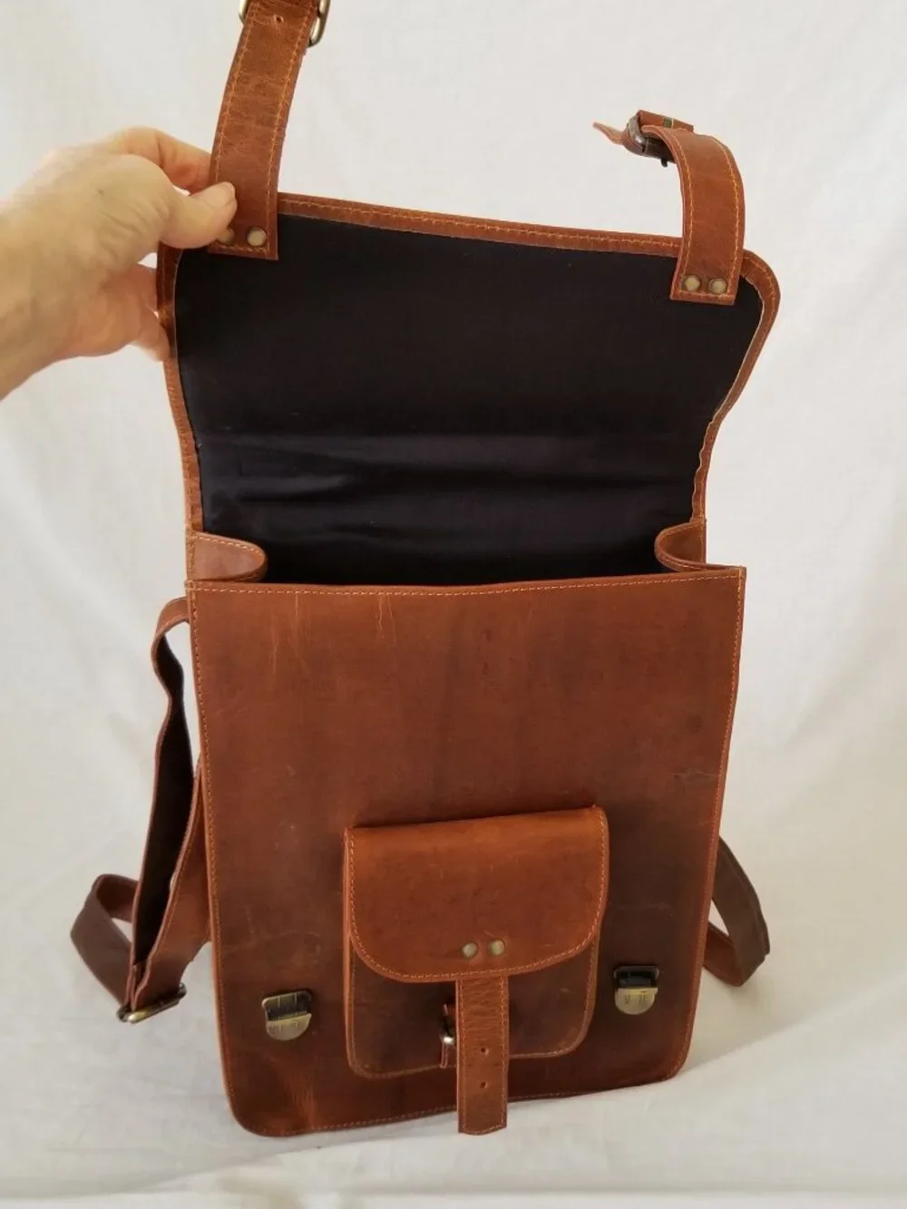 NWOT! Leather Messenger Shoulder Bag with Brass-tone Hardware & Detachable Strap
